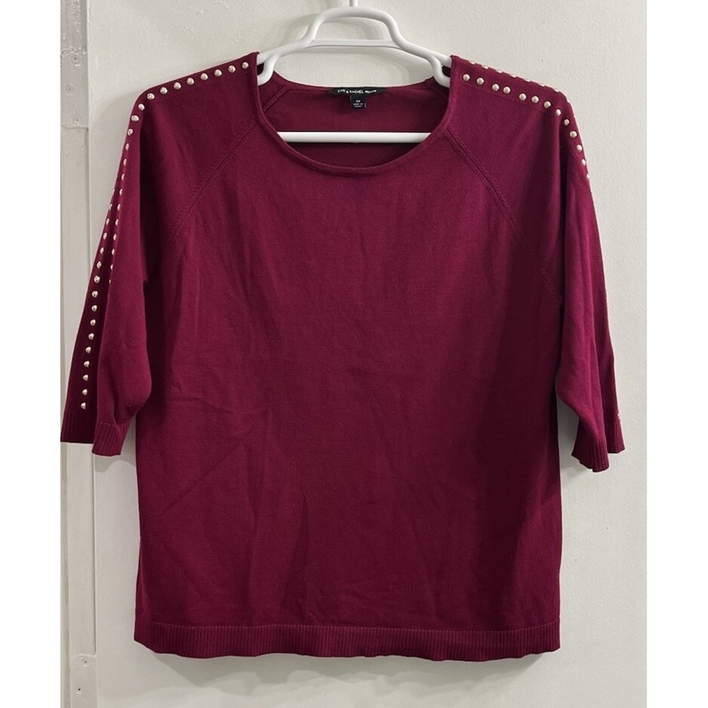 Zac & Rachel Woman Plus 2X Fuchsia Pink Sweater Top Gold Studded Nailhead Lightw